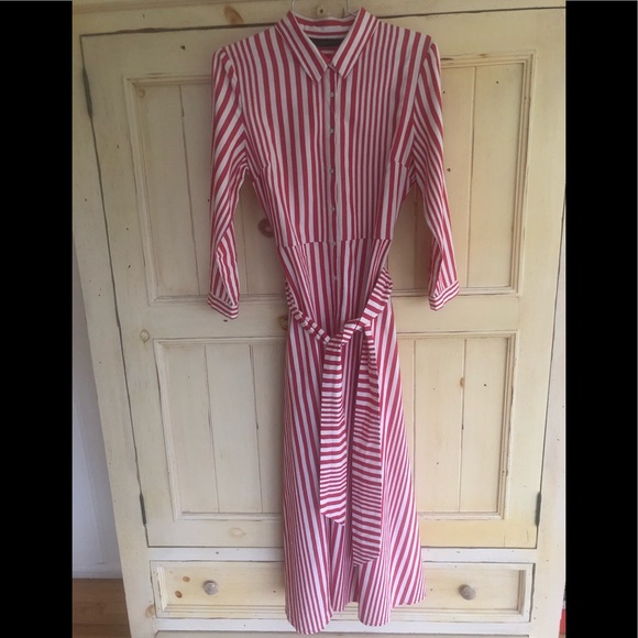 Zara Woman Red & White Striped Cotton Cala Dress.  EUC. - Picture 7 of 12